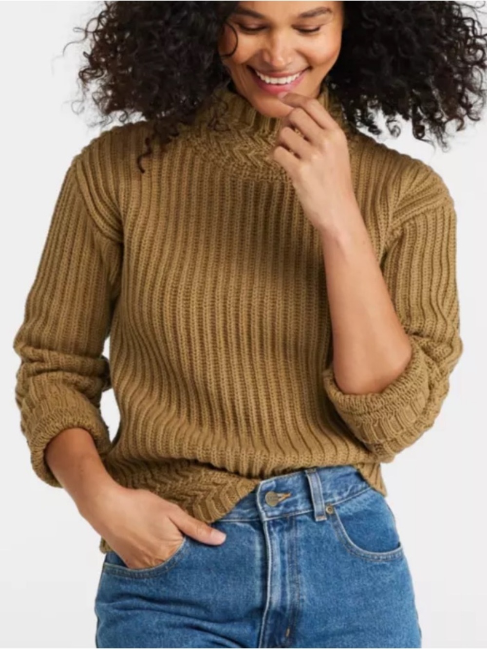 LL Bean Womens Signature Original Organic Cotton Ribbed Knit Sweater Mockneck M